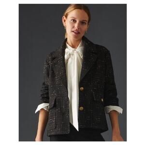 Anthropologie x Avec Les Filles Black Tweed Blazer Gold Thread Jacket Sz M